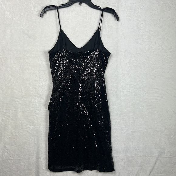 Lulu's Forever Your Girl Black Sequin Holiday Ruched Wrap Style Mini Dress - Picture 6 of 11